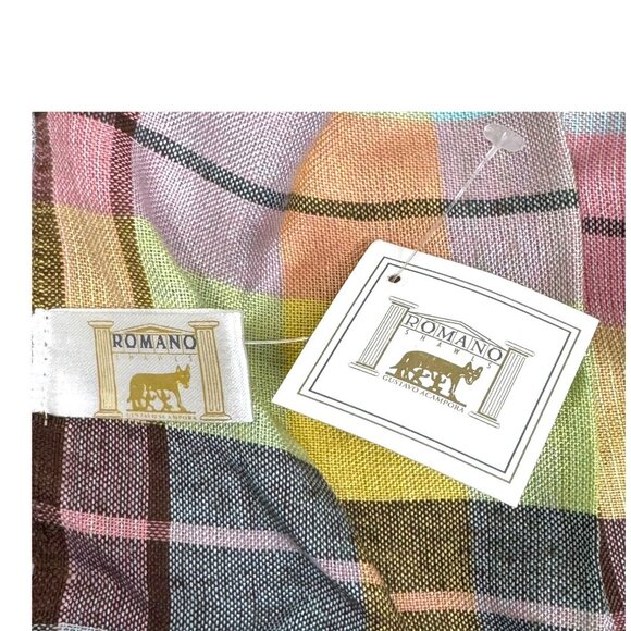 Romano Soft Multicolor Plaid Scarf Shawl Wrap Lightweight Fringe Edge Pink Blue - Picture 3 of 8